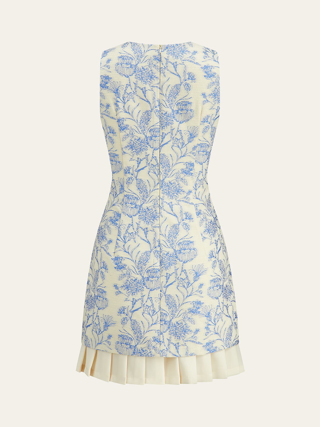 Floral Printed Sleeveless Dress with Pleated Hem