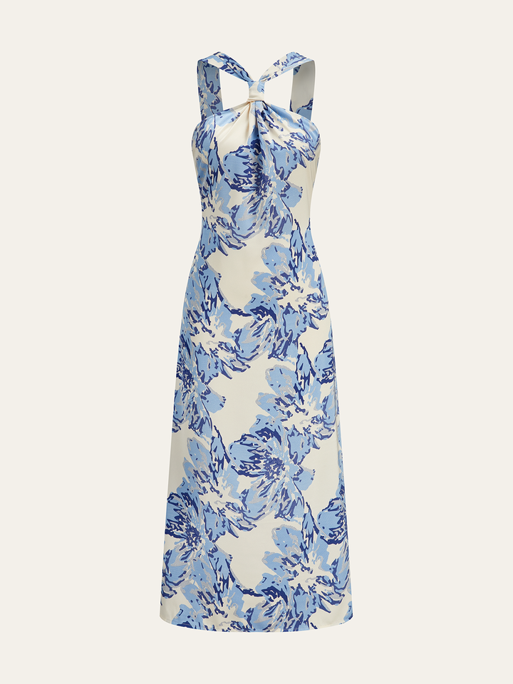 Halter Neck Floral Print Midi Dress