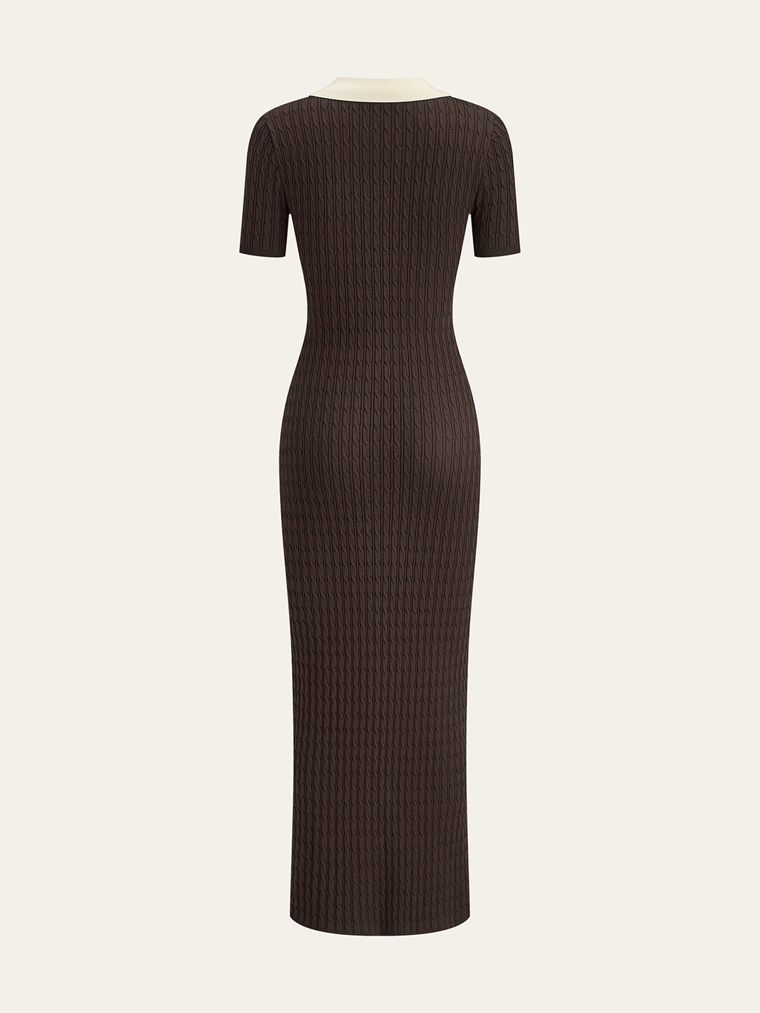 Contrast Collar Cable-Knit Midi Dress
