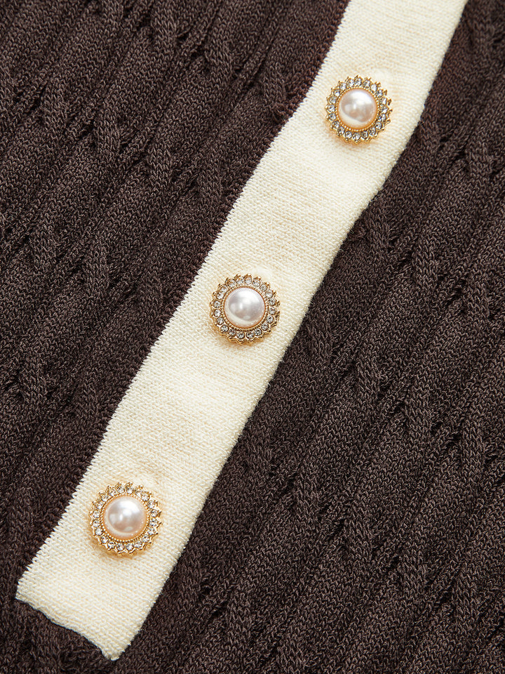 Contrast Collar Cable-Knit Midi Dress