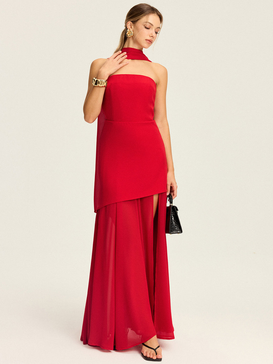 Strapless High-Slit Maxi Dress