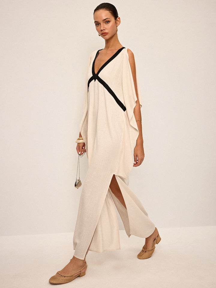 Contrast Trim Maxi Dress with Slit