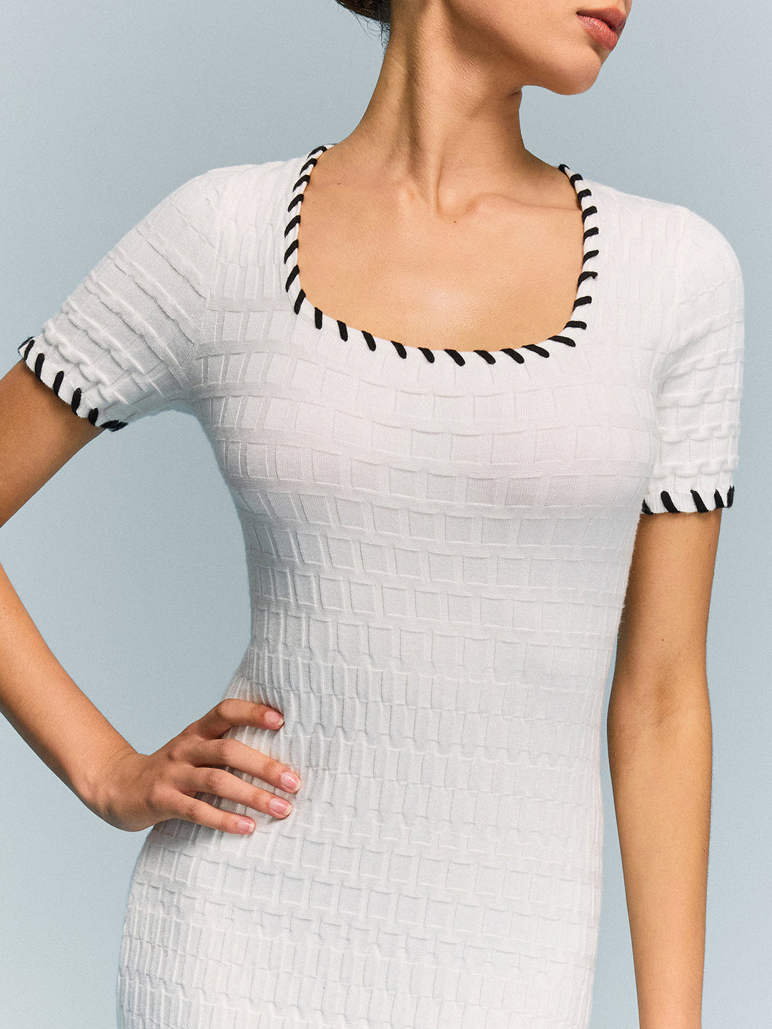 Textured Knit Midi Dress with Striped Hem