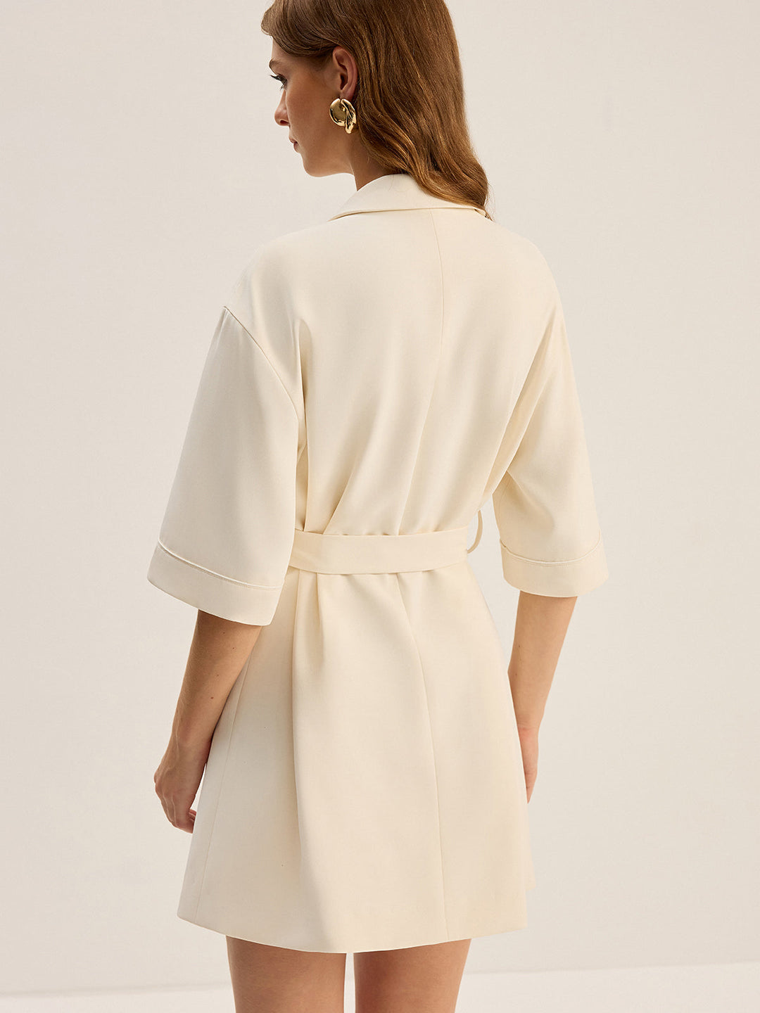 Belted Pocketed Blazer Dress