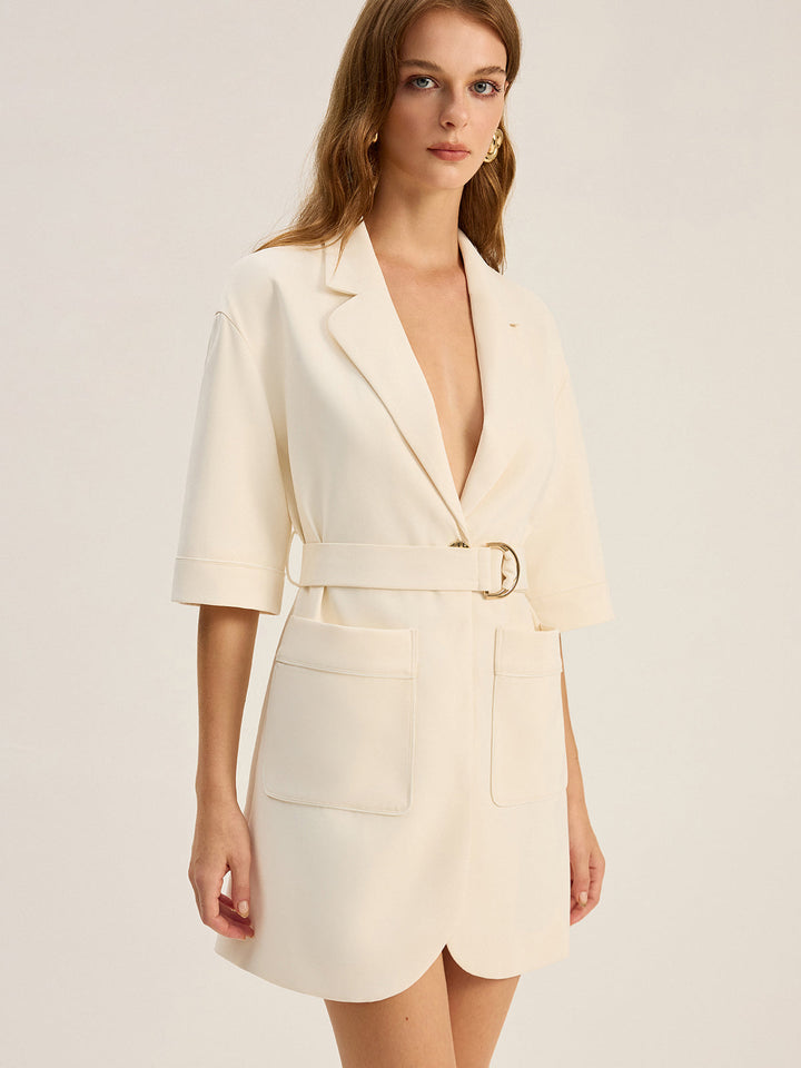 Belted Pocketed Blazer Dress