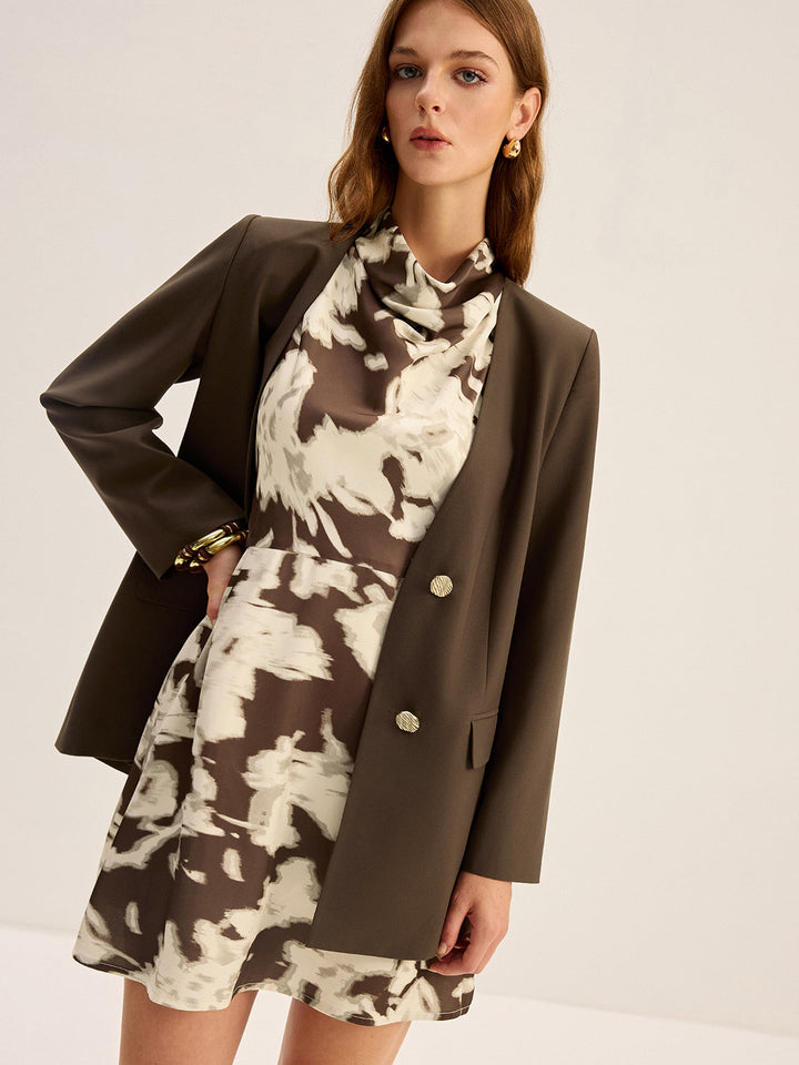 Blurry Print Cowl Neck Mini Dress