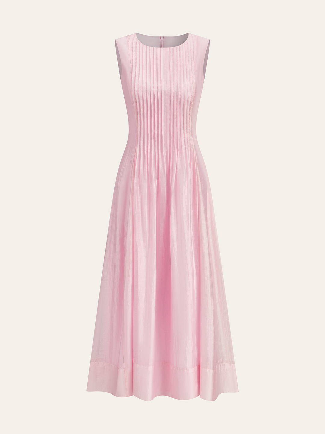 Semi-Sheer Tencel Pleated Sleeveless Midi Dress