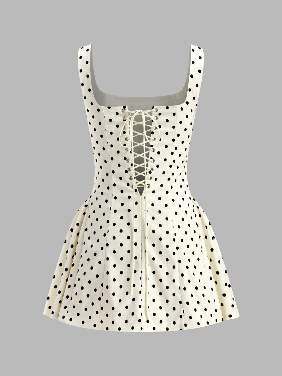 Polka Dot Lace-Up Back Dress