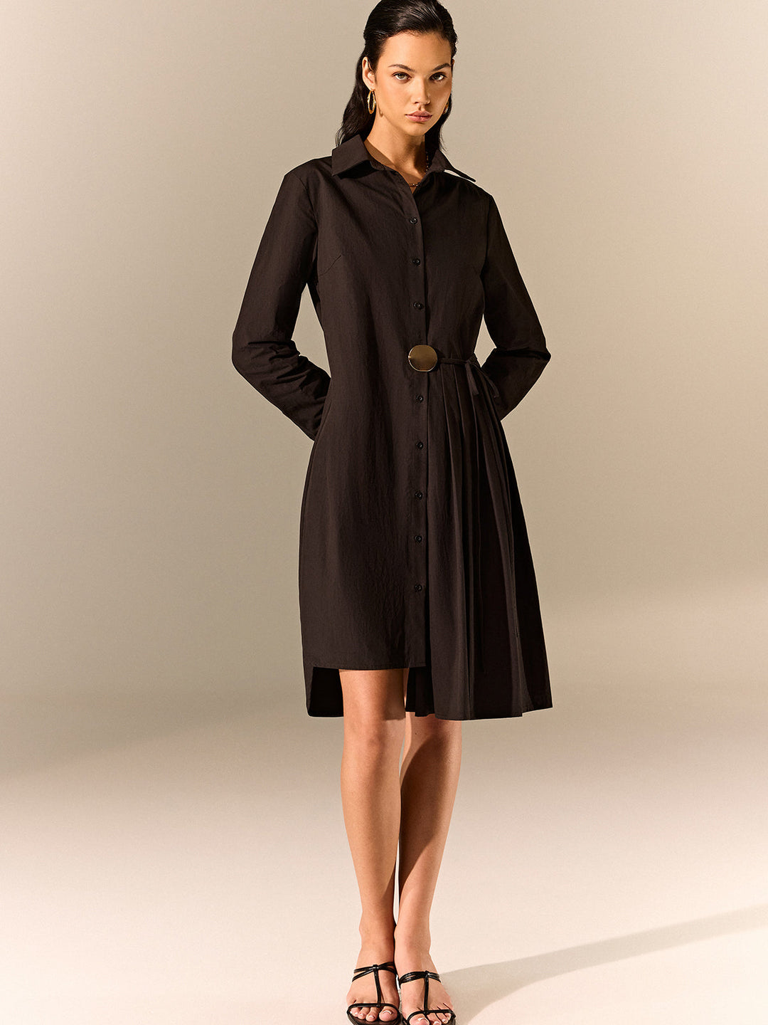 Asymmetric Pleated Hem Shirt Dress