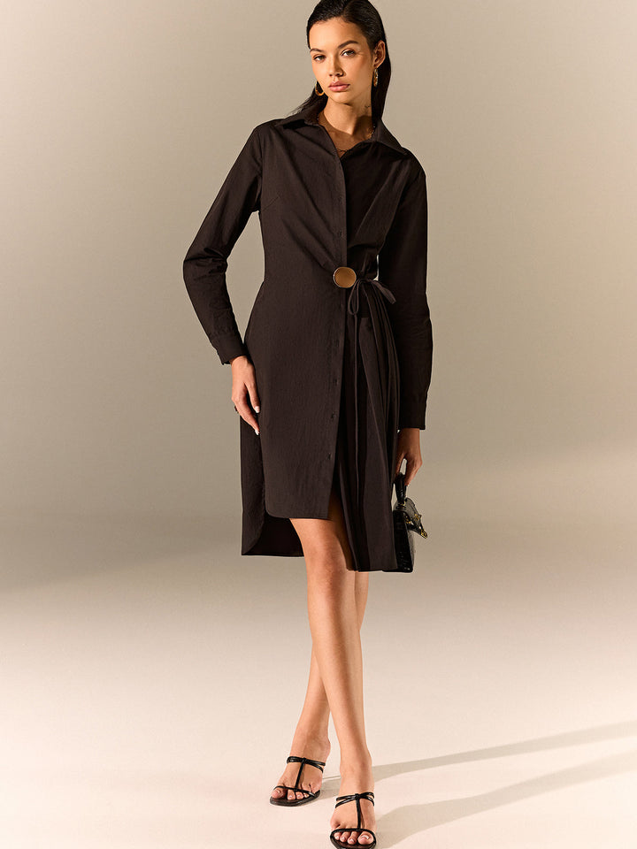 Asymmetric Pleated Hem Shirt Dress