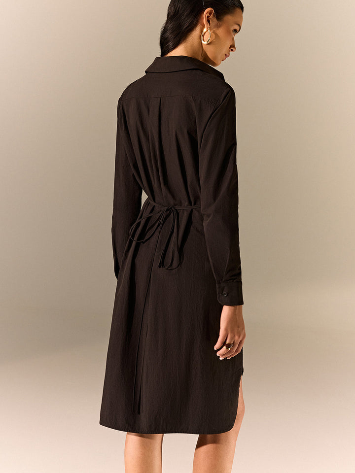 Asymmetric Pleated Hem Shirt Dress