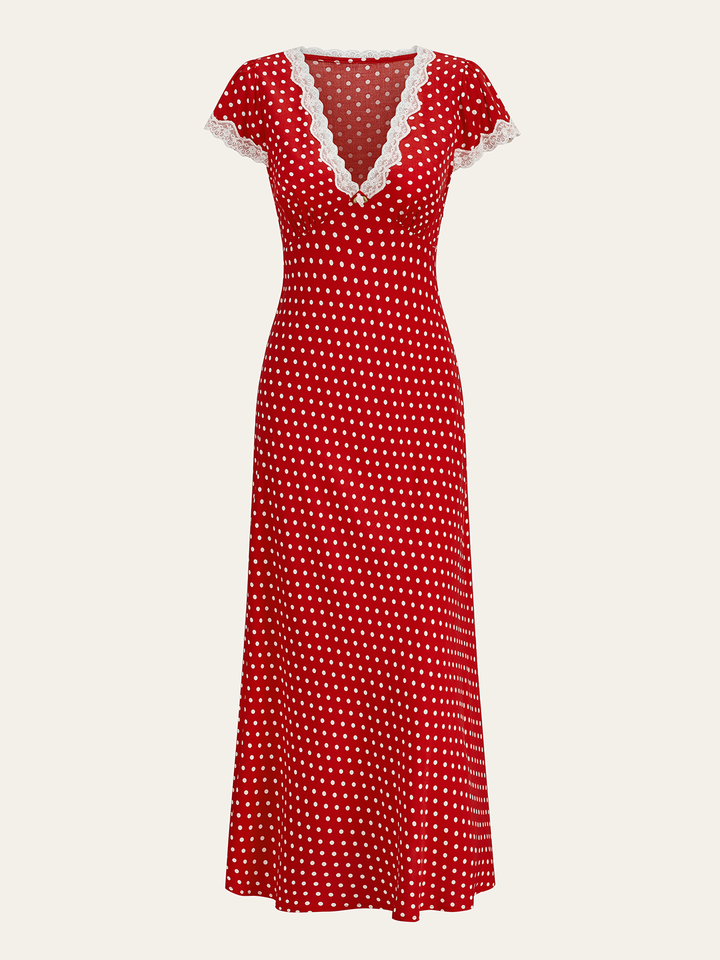 Polka Dot Lace-Trim Dress