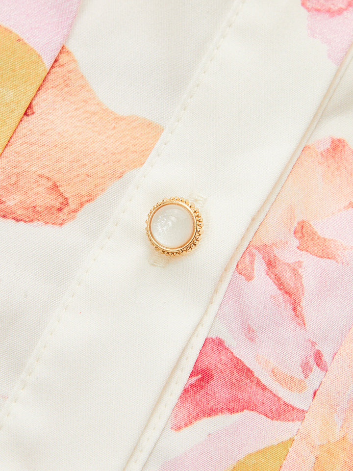 Floral Print Pleated Shirt Dress with Belt