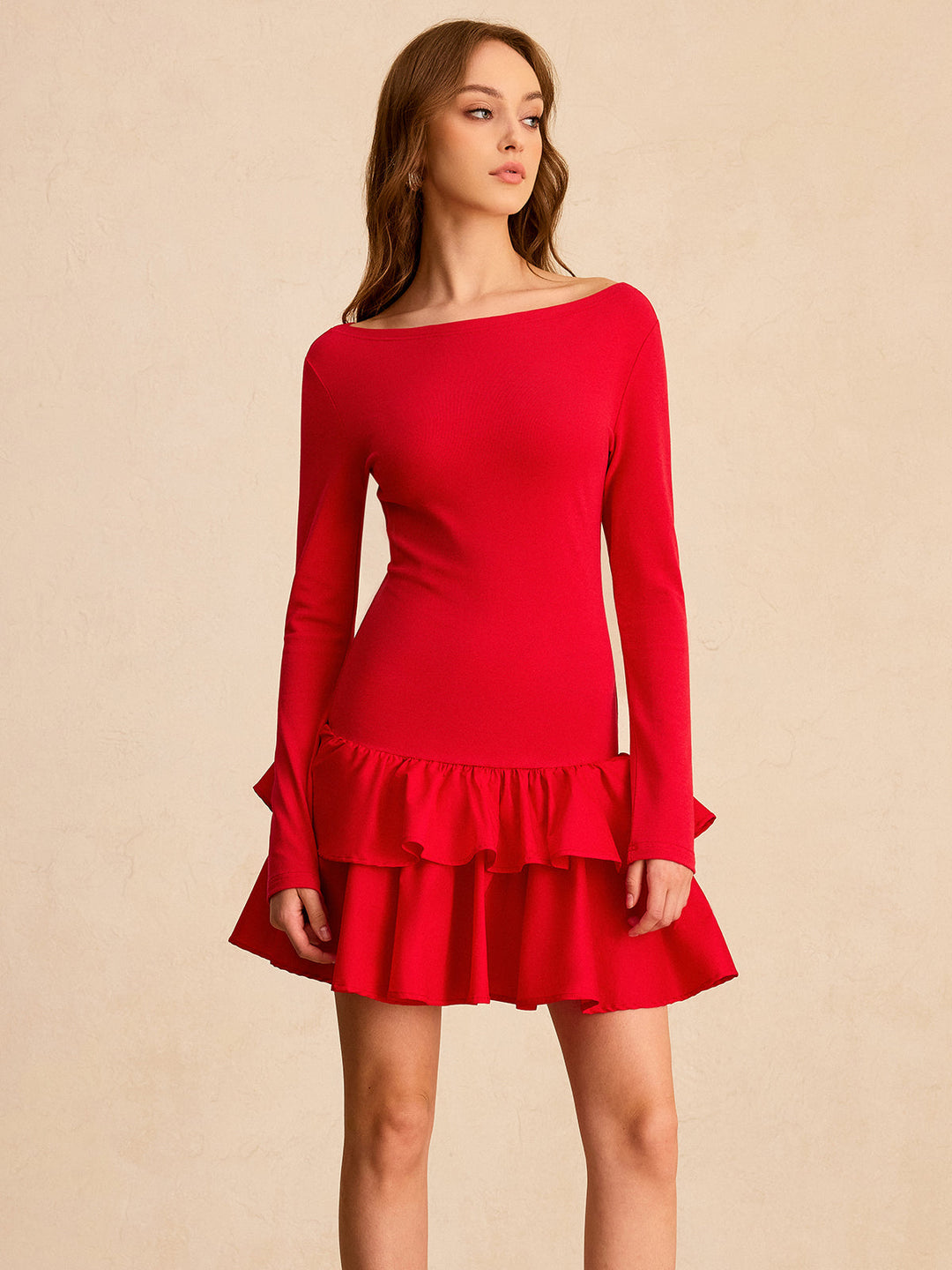Long Sleeve Tiered Ruffle Mini Dress