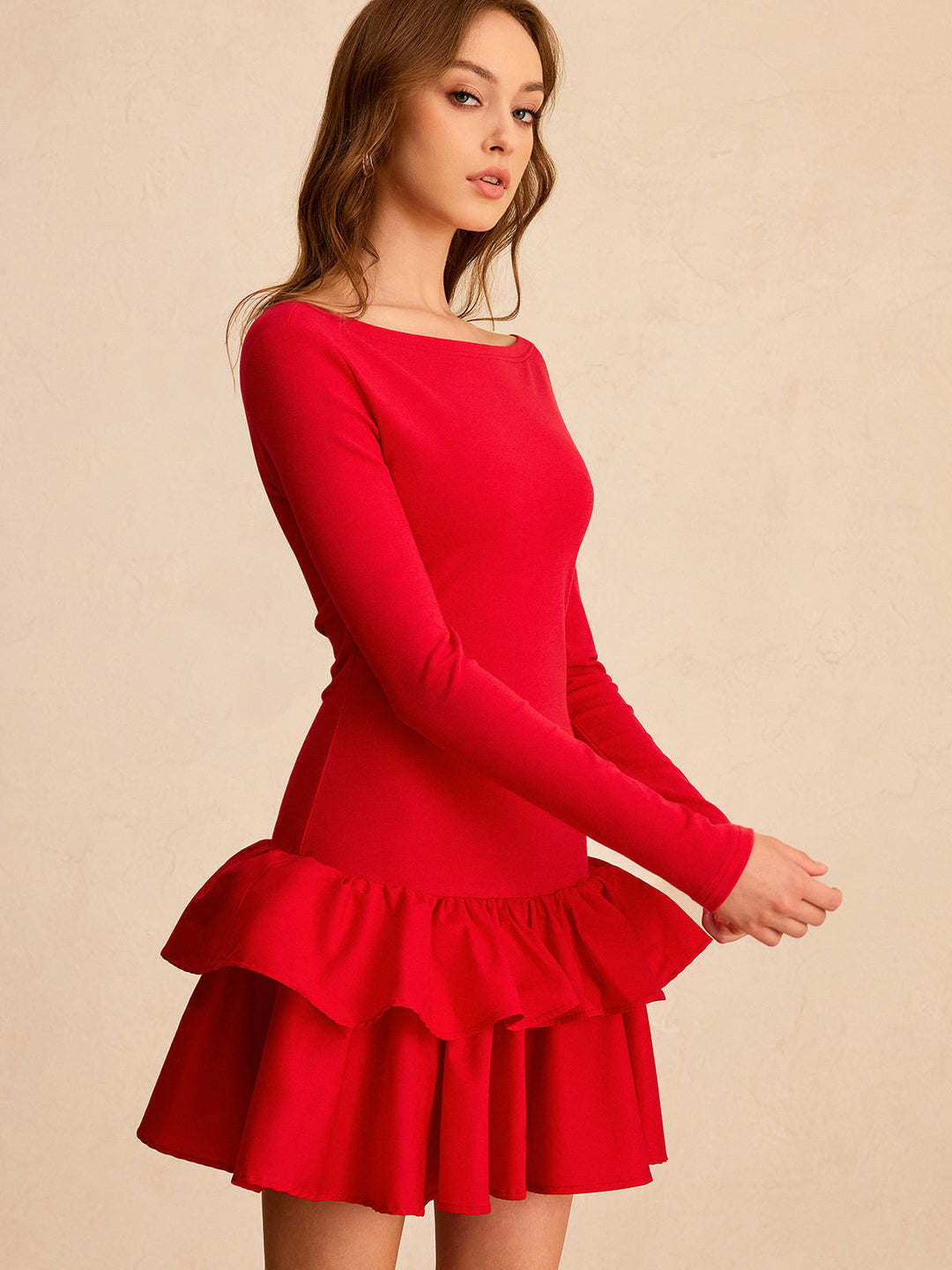 Long Sleeve Tiered Ruffle Mini Dress