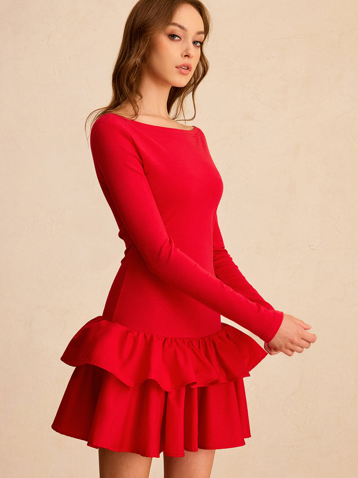 Long Sleeve Tiered Ruffle Mini Dress
