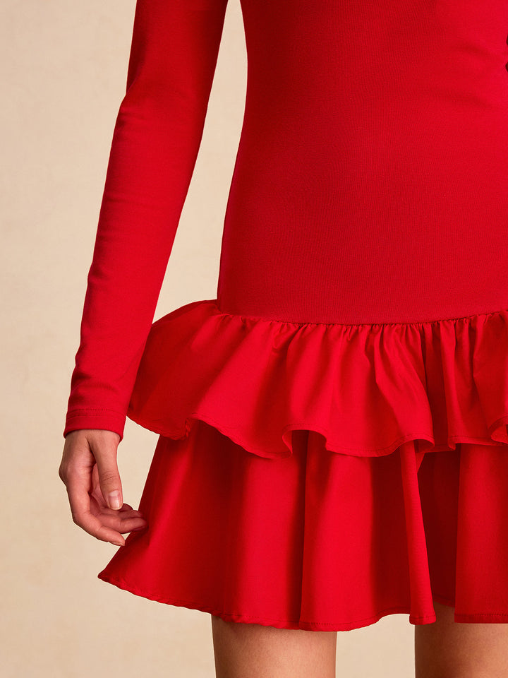 Long Sleeve Tiered Ruffle Mini Dress
