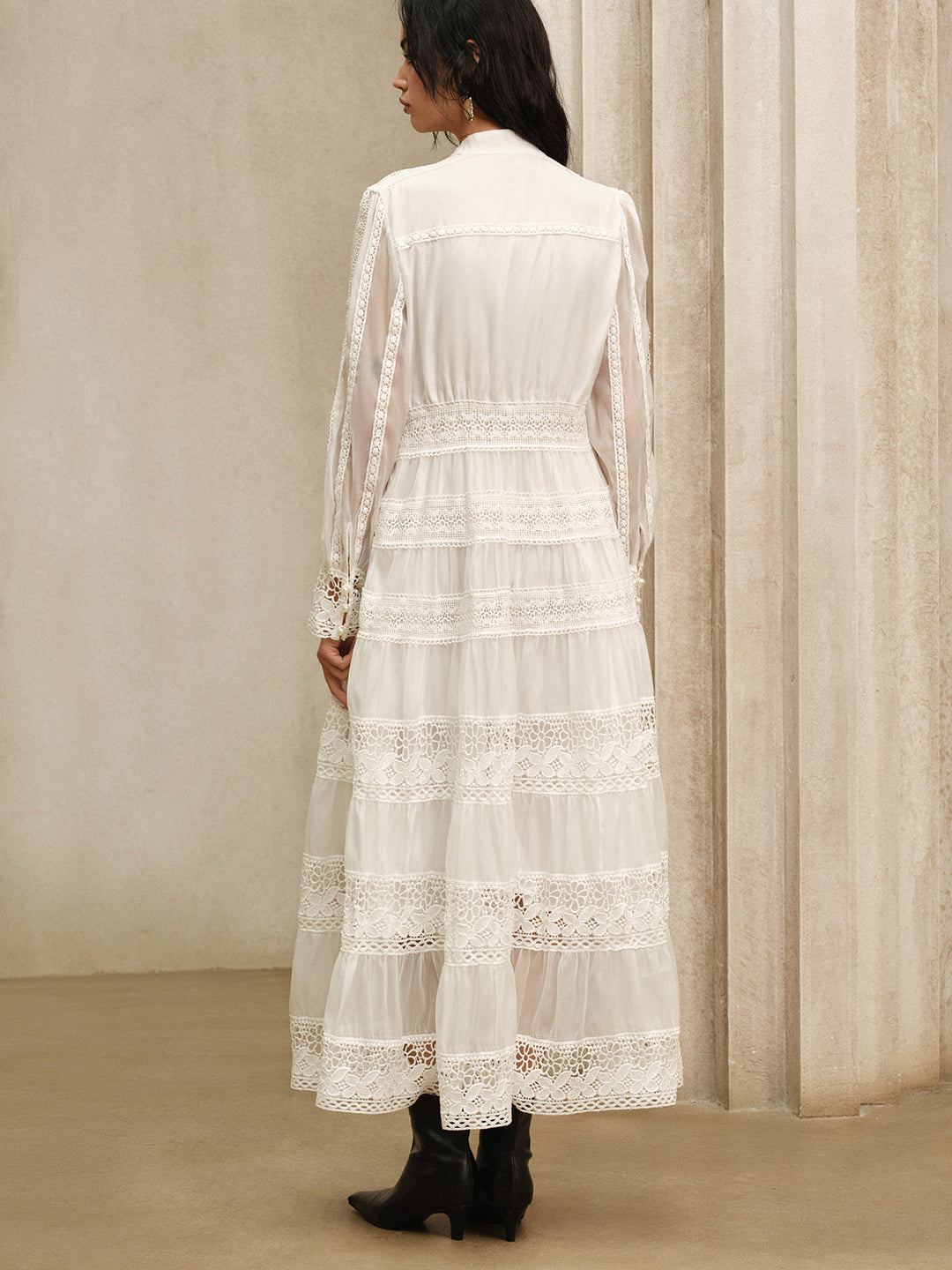 Semi-Sheer Lace Panel Maxi Dress without Belt