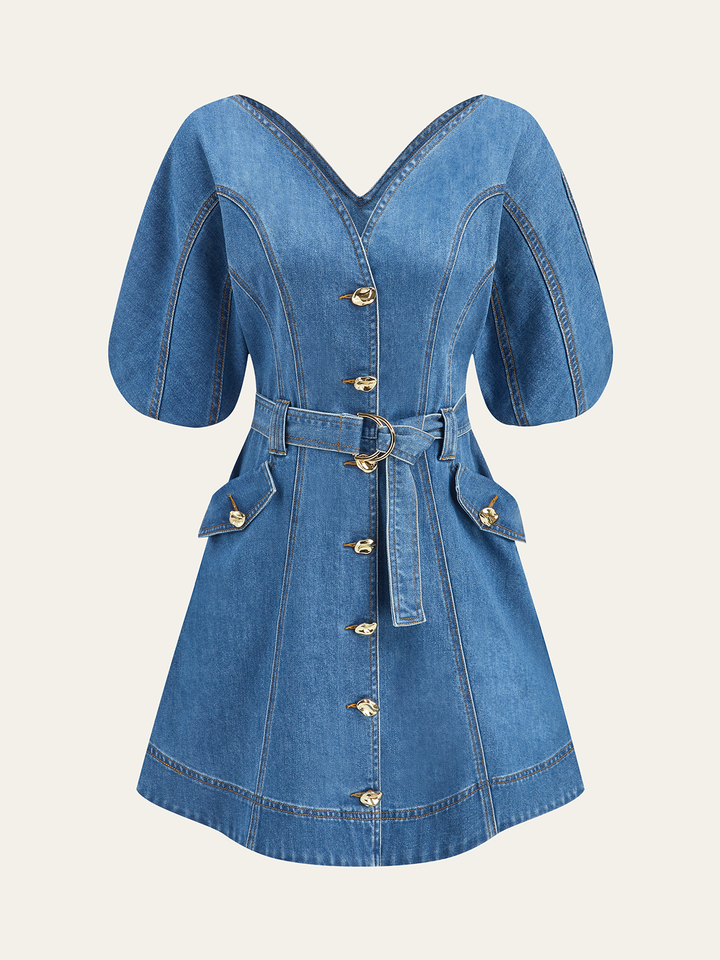 Pocketed Belted Denim Dress