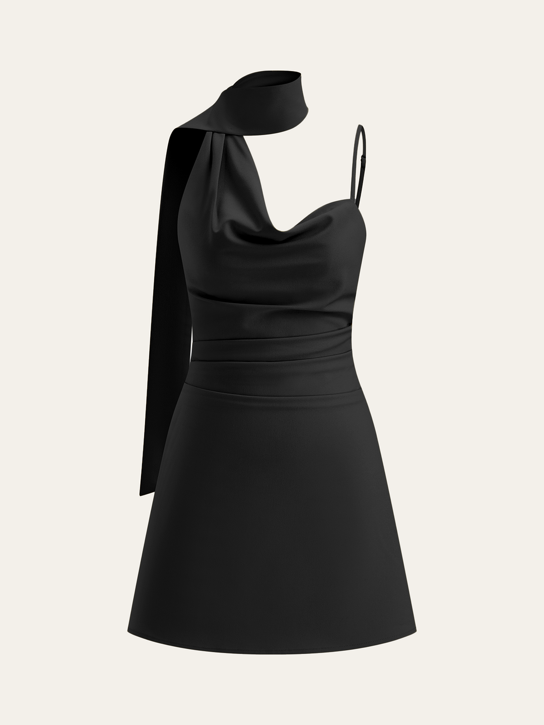 Cowl Neck Mini Dress with Asymmetric Sash Detail