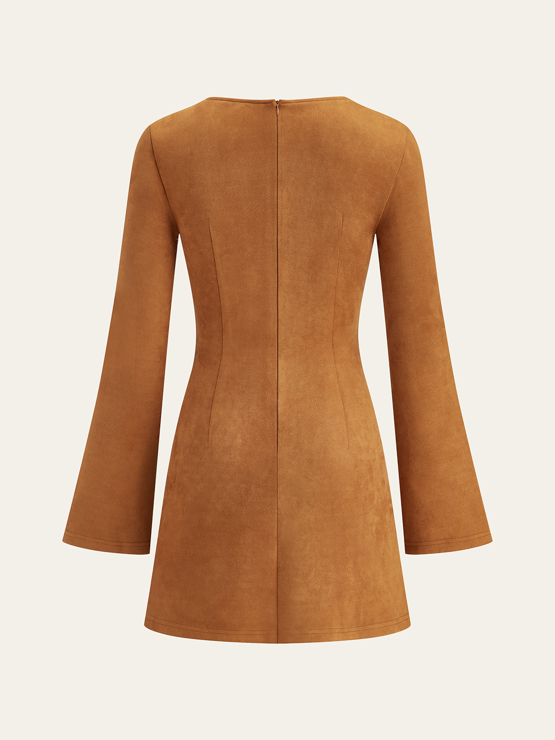 Asymmetrical Ruched Long Sleeve Suede Effect Mini Dress