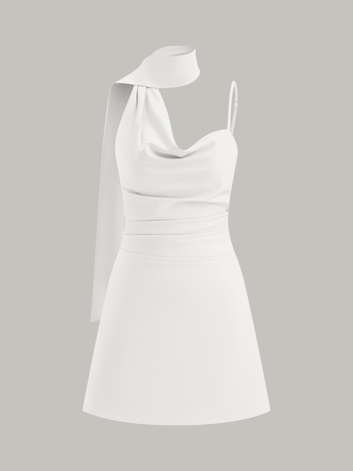 Cowl Neck Mini Dress with Asymmetric Sash Detail