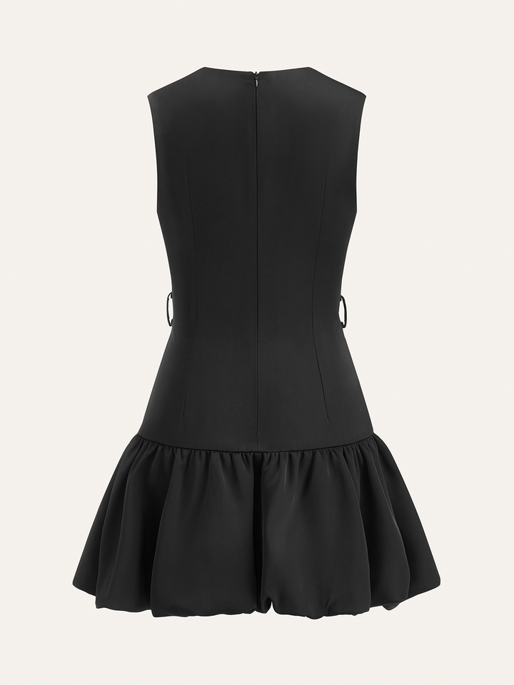 Ruffled Hem Metal Button Mini Dress Without Belt