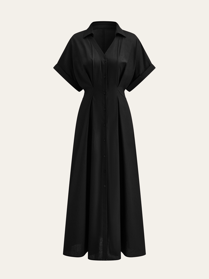 Pleated Button-Front Shirt Dress