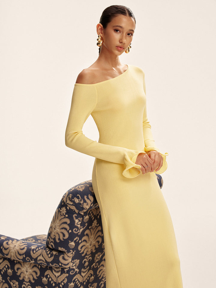 Off-Shoulder Ruffle Hem Sweater Dress