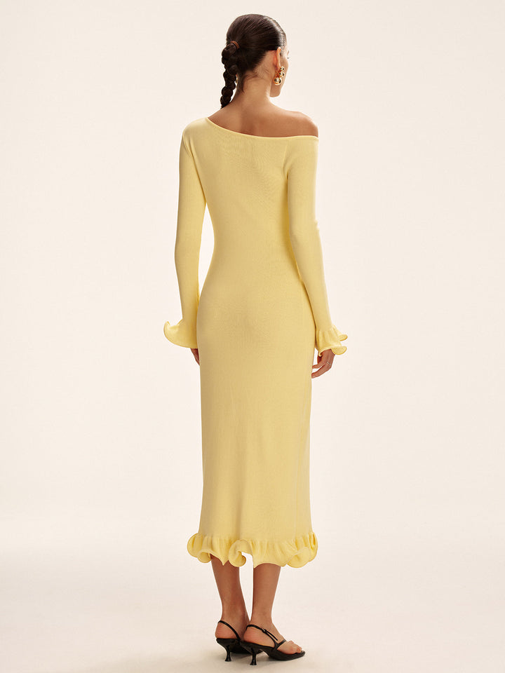 Off-Shoulder Ruffle Hem Sweater Dress