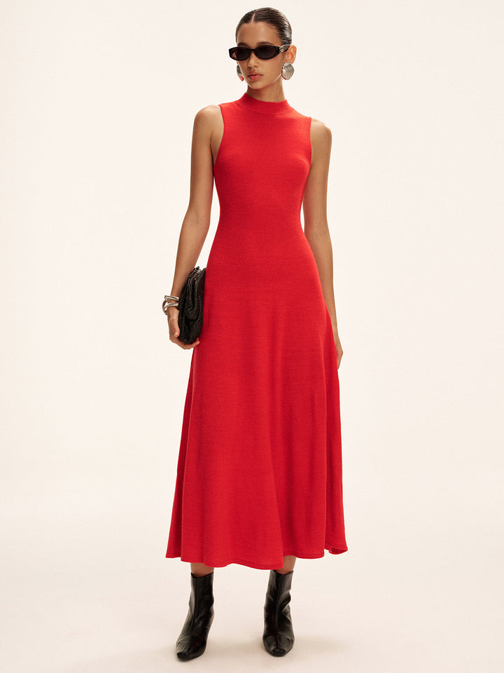 Sleeveless Mock Neck Wool Blend Maxi Sweater Dress