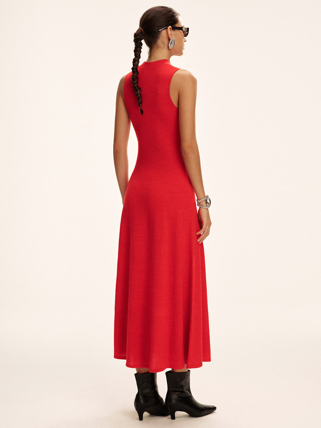 Sleeveless Mock Neck Wool Blend Maxi Sweater Dress