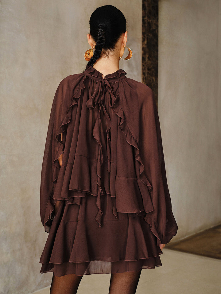 Tiered Ruffle Chiffon Mini Dress Set with Liner