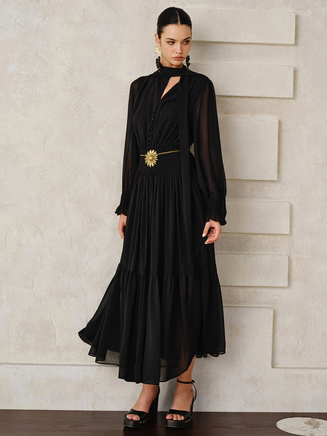 Chiffon Maxi Dresse with Scarf