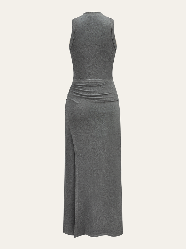 Sleeveless Mock Neck Midi Dress