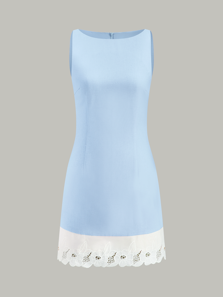 Linen & Cotton Embroidered Trim Mini Dress