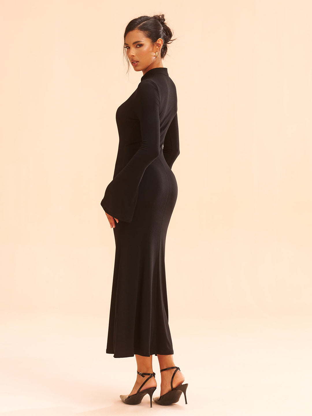 Metal Bow Detail Stand Collar Maxi Dress