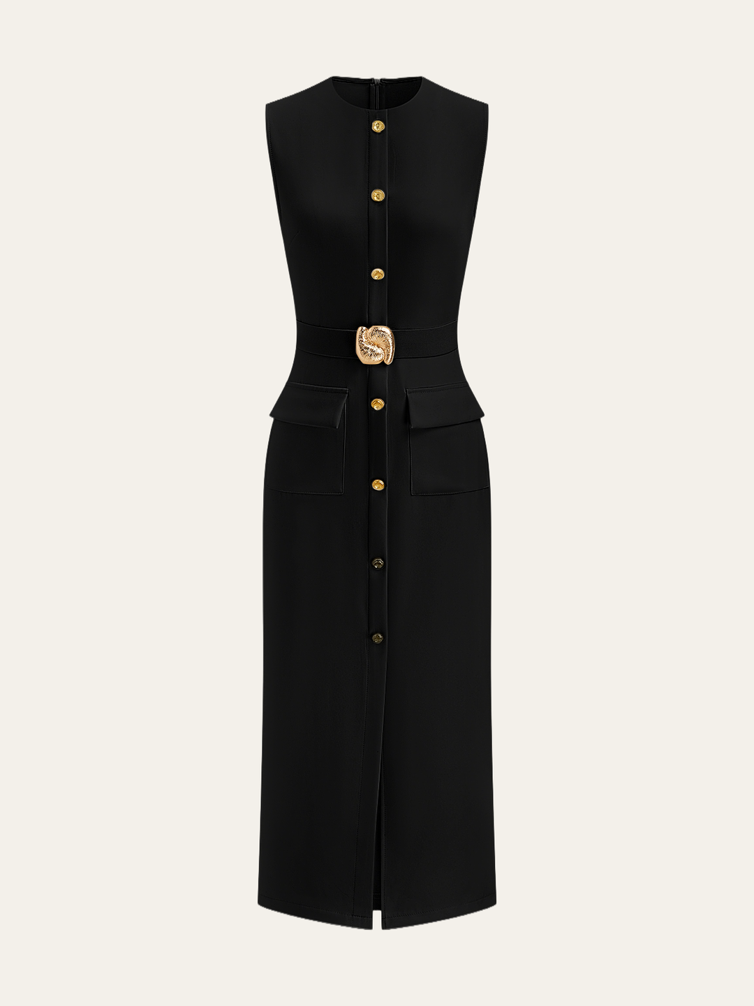 Button-Front Belted Maxi Dress