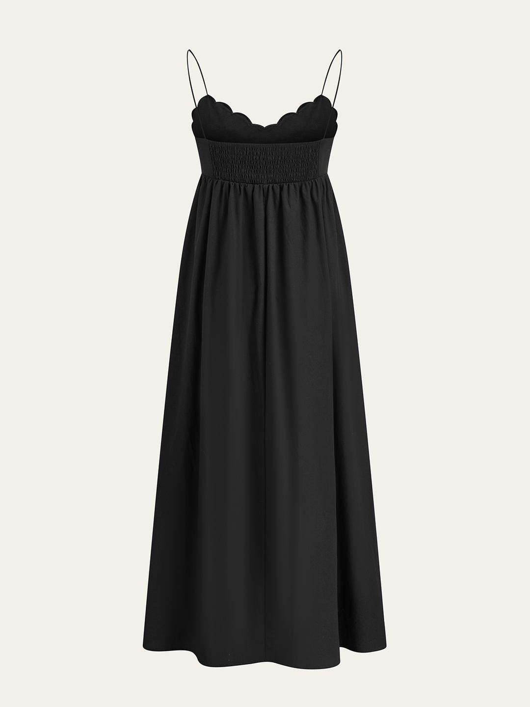 Embroidered Shirred Spaghetti Strap Long Dress