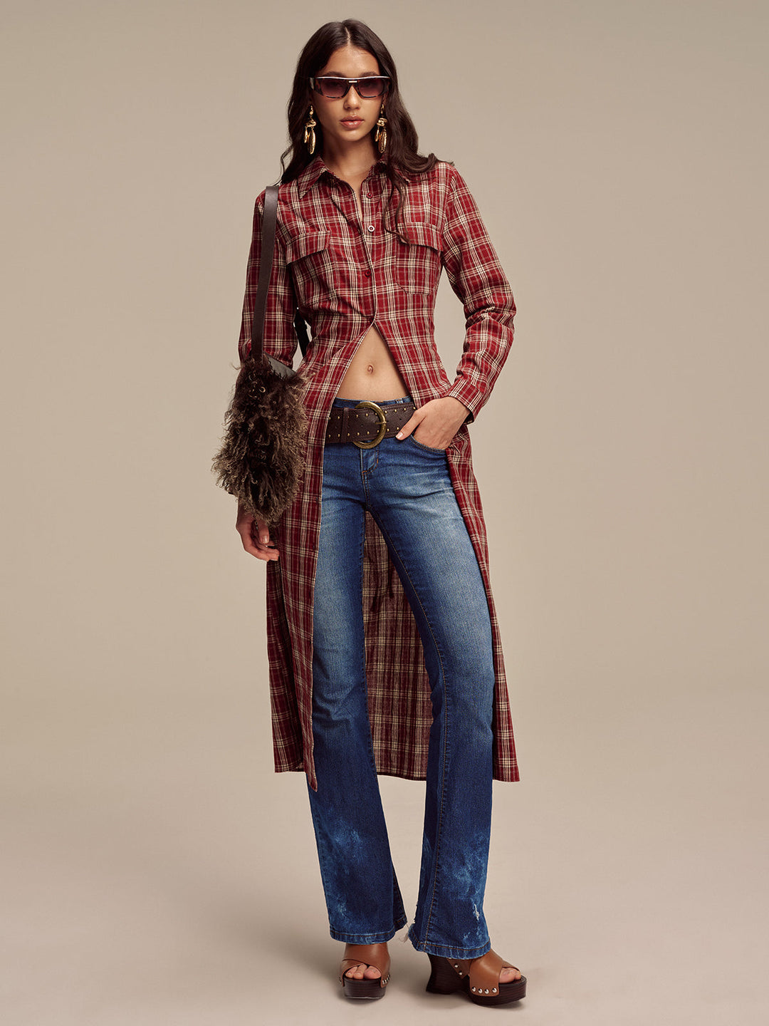 Plaid Button Front Shirt Dress