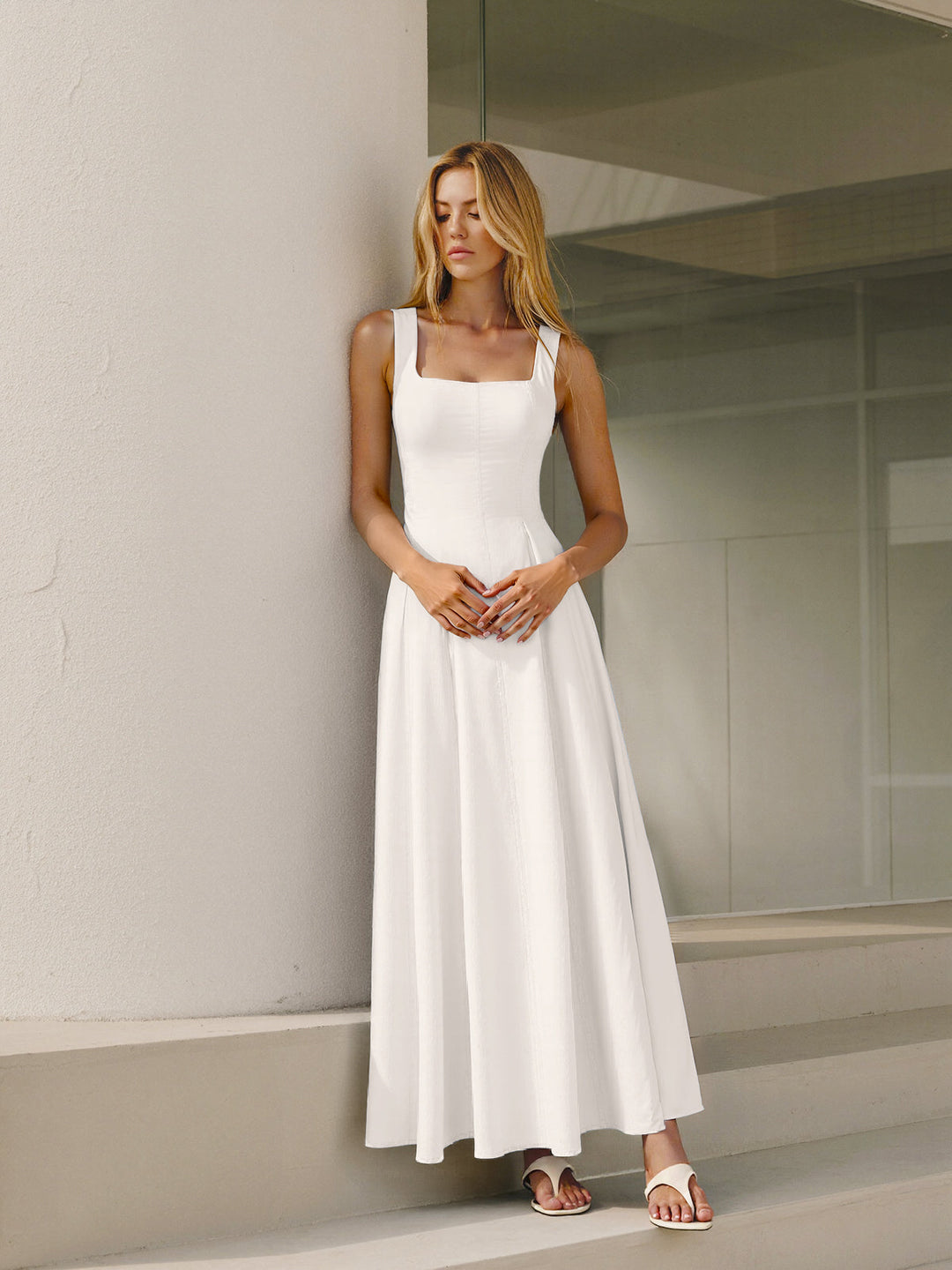 Cotton Maxi Dress with Lace-Up Back