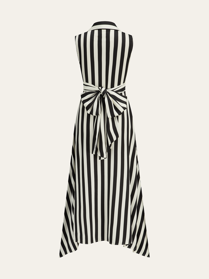 Striped Collared Sleeveless Maxi Dress