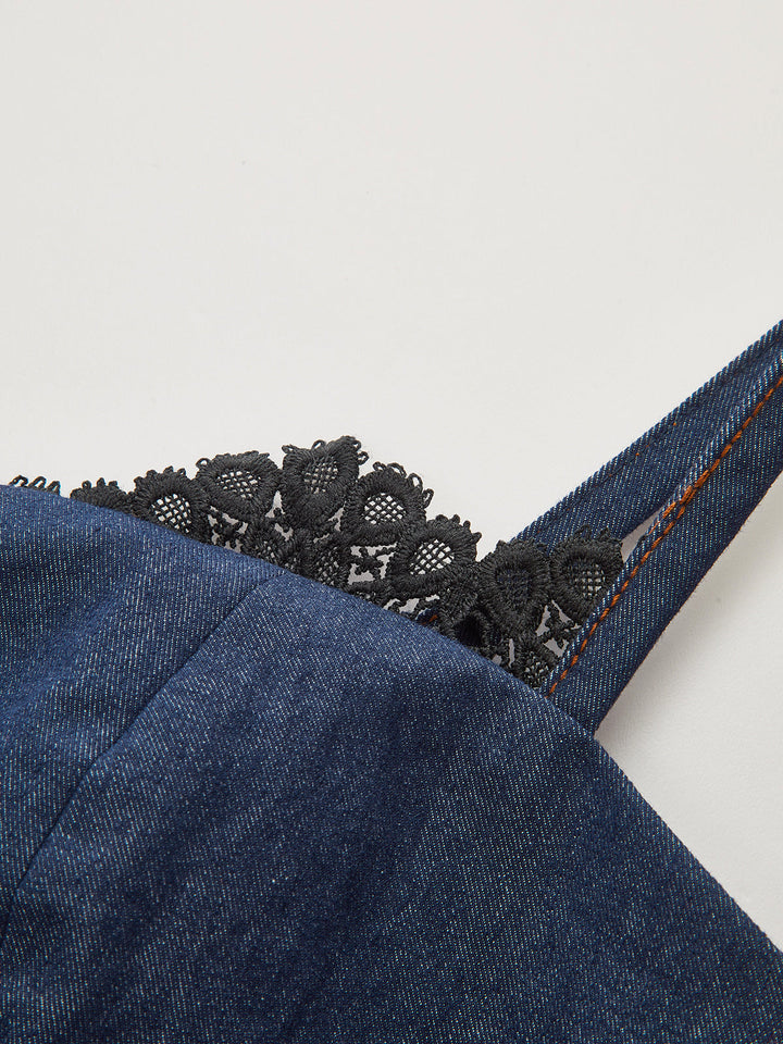 Lace Trim Denim Cami Maxi Dress