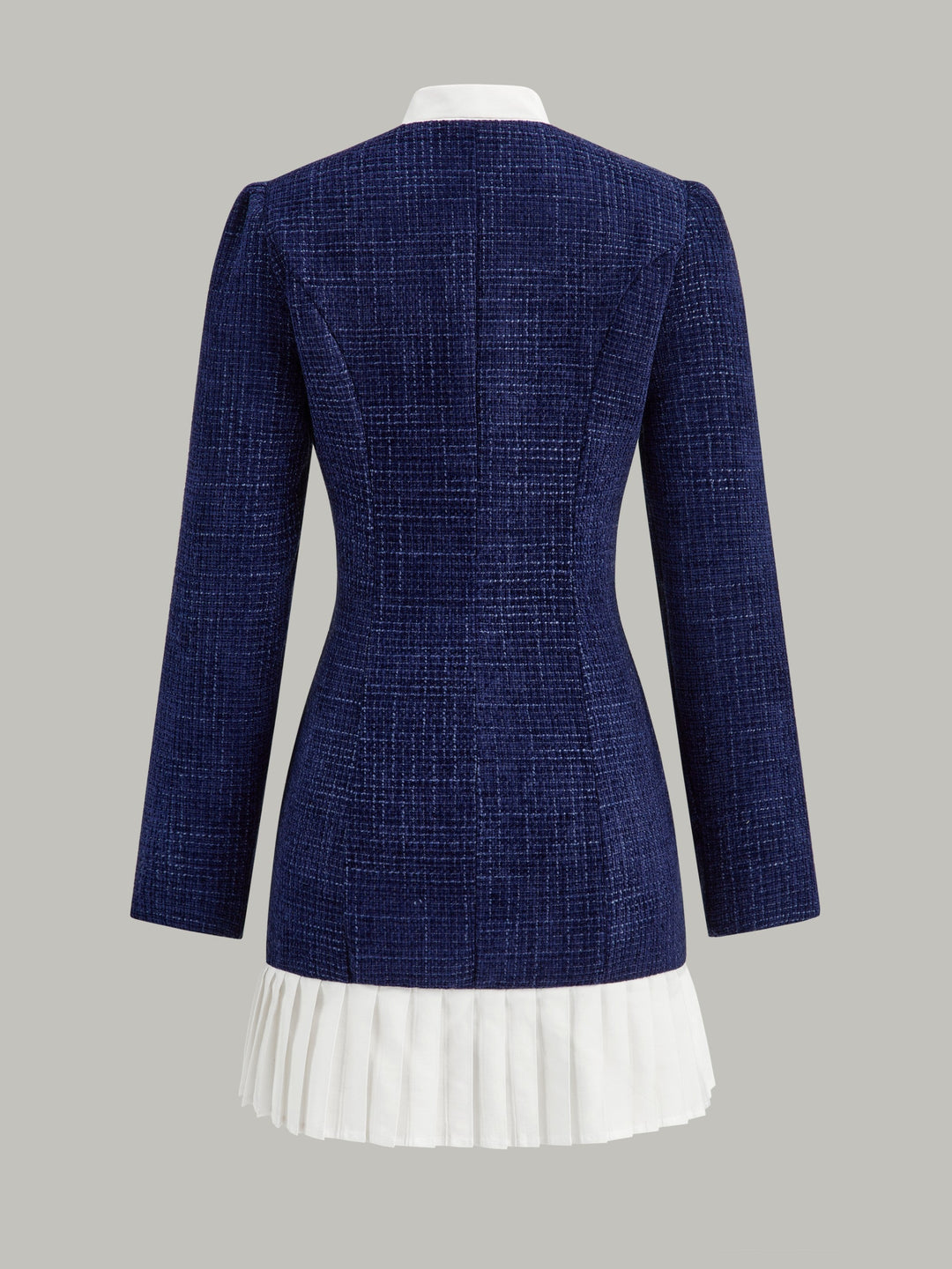 Pleated Hem Bow Neckline Tweed Mini Dress