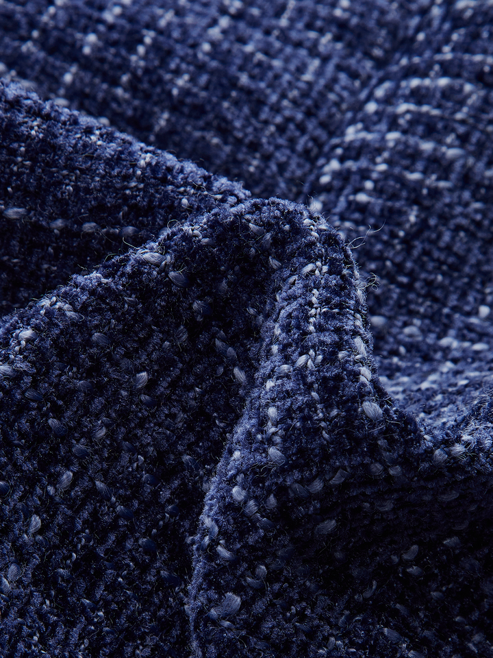 Pleated Hem Bow Neckline Tweed Mini Dress