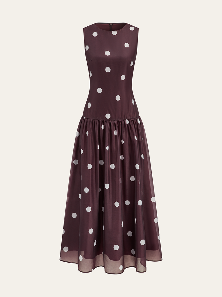 Polka Dot Sleeveless Chiffon Maxi Dress