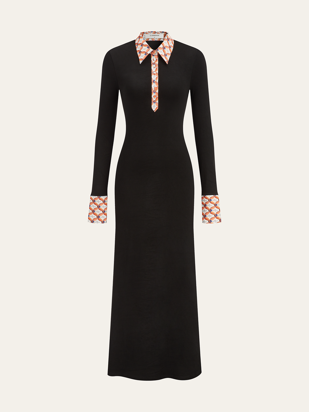 Print Trim Shirt Collar Maxi Dress