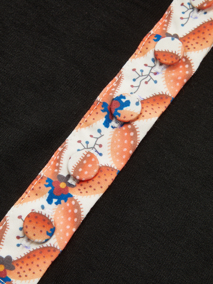 Print Trim Shirt Collar Maxi Dress