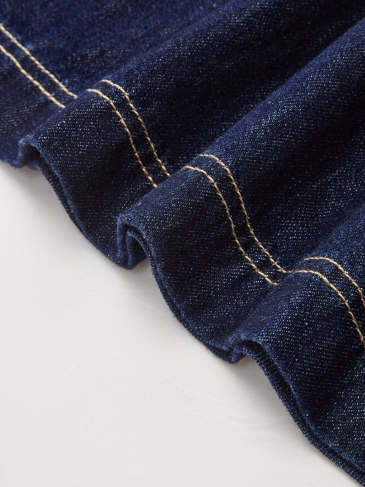 Metal Button Belted Denim Flare Mini Dress