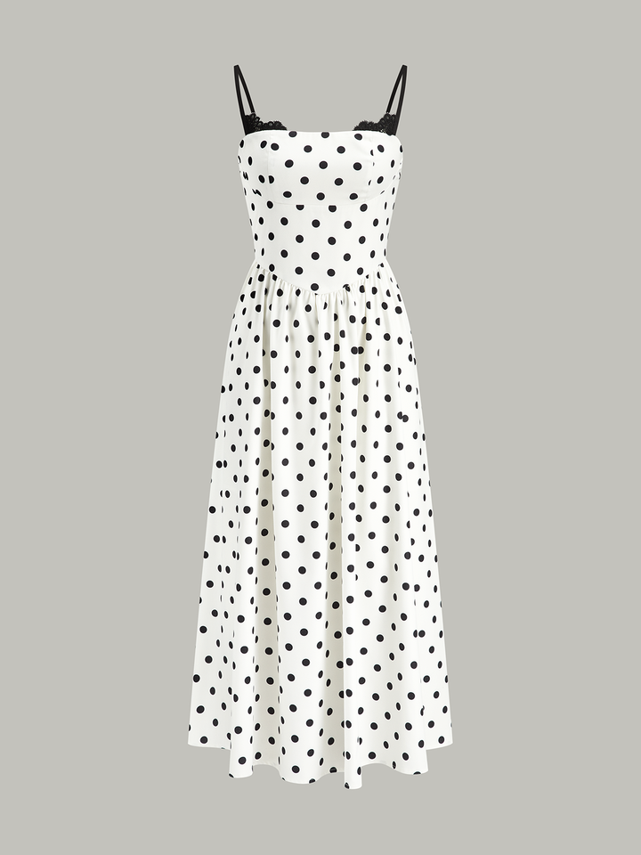 Lace Trim Polka Dot Cami Dress